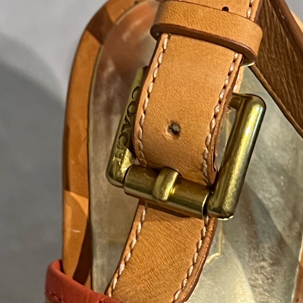 Coach Tan and Orange Leather Tassel Wedge Sandals - Picture 3 of 16